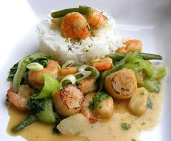 Receta de cocina thay curry verde de gambas y vieiras